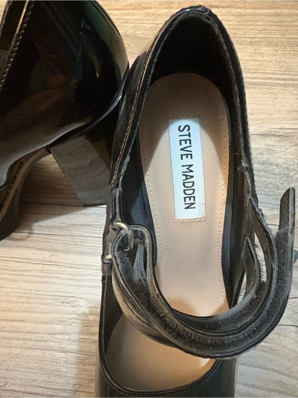 Steve Madden Black Patent Double-Strap Block Heel Pumps - Picture 2 of 10